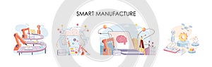 Manufacturing process at automated production industry. Scientist creates robot. Smart industry