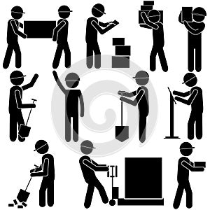 Manufacturing Process. Hard Manual Work. Stick Figure Pictogram Icon. Vector Illustration