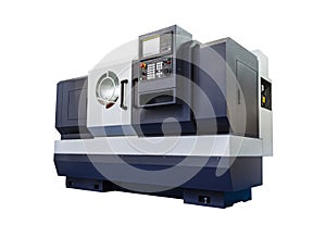 Manufacturing professional lathe machine. Industrial concept. Programmable modern digital lathe isolated on white
