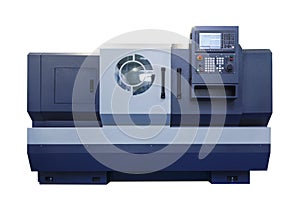 Manufacturing professional lathe machine. Industrial concept. Programmable modern digital lathe isolated on white