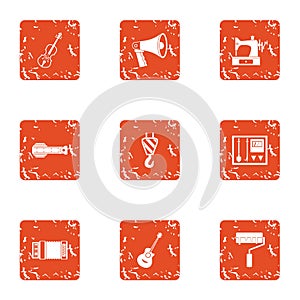 Manufacturing smelter icons set, grunge style