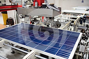 Manufacturing of solar panel system in factory.Industry concept photo