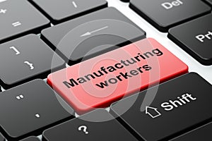 Manufacuring concept: Manufacturing Workers on computer keyboard background