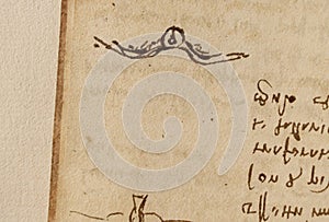 Manuscript, drawings, birds by Leonardo Da Vinci in the old book The Codice Sul Volo, by E. Rouveyre , 1893 photo