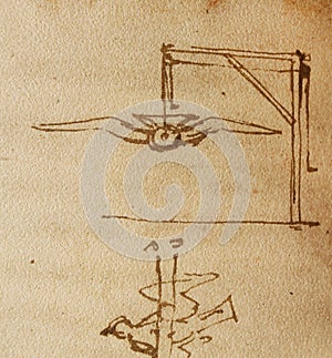 Manuscript, drawings, birds by Leonardo Da Vinci in the old book The Codice Sul Volo, by E. Rouveyre , 1893 photo