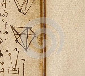 Manuscript, drawings, blueprints by Leonardo Da Vinci in the old book The Codice Sul Volo, by E. Rouveyre , 1901 photo