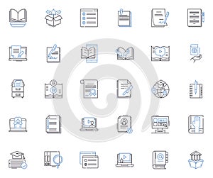 Manuscript and knowledge line icons collection. Writing, Editing, Research, Analysis, Insight, Creativity, Scholarship