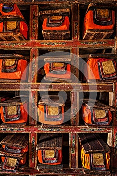 Manuscripts folios in Tibetan Buddhist monastery
