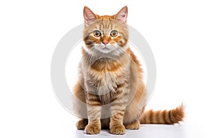 Manx Cat Stands On A White Background