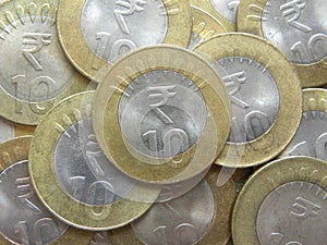 Many 10 rupees India coins