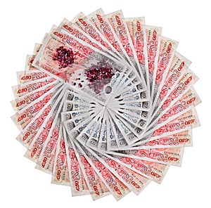Many 50 pound sterling bank notes