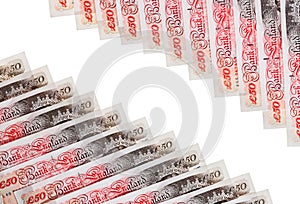Many 50 pound sterling bank notes