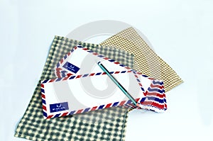 Many air mail letter on the white background.