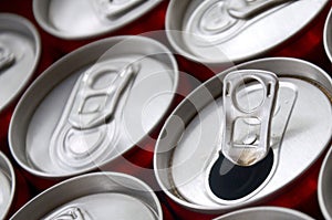 Many aluminium soda drink cans. Advertising for Soda drinks or tin cans mass manufacturing