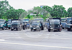 Many ancient bus in the parking