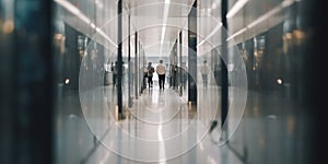 Many anonymous people walk in a corridor from the mall, created with Generative AI technology