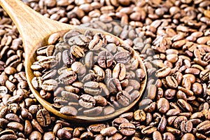 Many arabica coffee seeds, macro detail image. Export-type Brazilian coffee, concept of rising coffee prices in Brazil