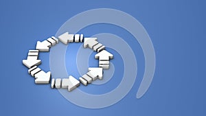 Many arrows follow other arrows and connect in a ring. Abstract concept representing reincarnation. cool blue background. photo