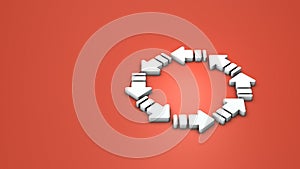 Many arrows follow other arrows and connect in a ring. Abstract concept representing reincarnation. hot red background. photo