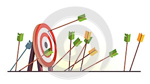 Many arrows missed hitting target mark. Shot miss