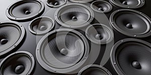 Many audio speakers in studio. 3D rendered illustration.