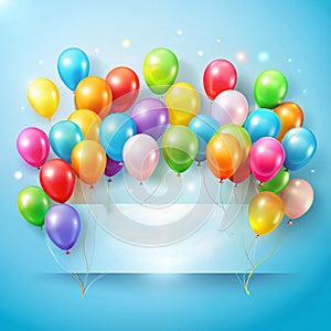 Many Balloons on Light Blue Background with Space for Text