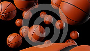 Many basketball balls on black background.