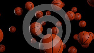 Many basketball balls on black background.