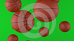 Many Basketball balls falling down on chromakey background.