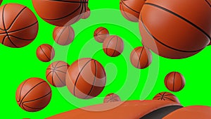 Many basketball balls on green chroma key.