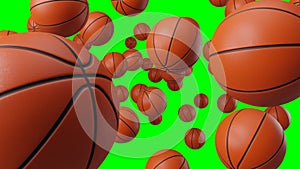 Many basketball balls on green chroma key.