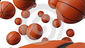 Many basketball balls on white background.