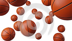 Many basketball balls on white background.