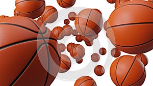 Many basketball balls on white background.