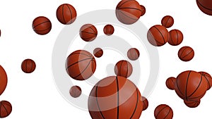 Many basketball balls on white background.