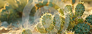 Many beautiful cacti in nature. Selective focus.