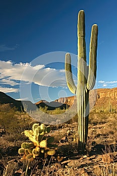 Many beautiful cacti in nature. Selective focus.