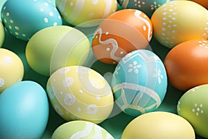Many beautiful painted Easter eggs as background