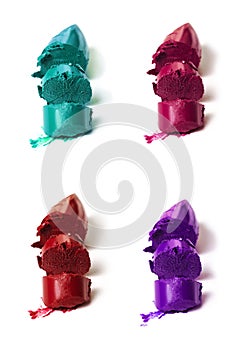 Many beautiful vivid colorful samples of lipstick different colo