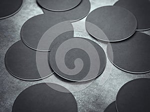 Many black circle beer coasters. 3d rendering