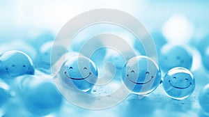 Many blue balls with smiling faces on them, AI