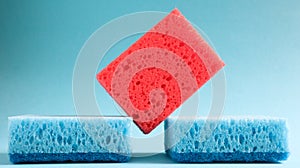 Many blue, red, yellow, green sponges are used to wash and wipe the dirt used by housewives in everyday life. They are made of