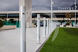 Many bollard in shopping centre parking on Tenerife