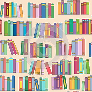 Many books on a bookshelf seamless pattern vector illustration