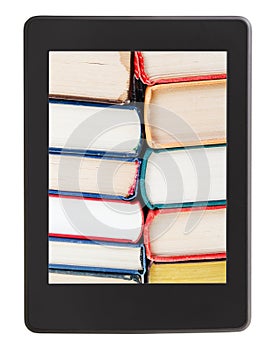 Many of books on screen of e-book reader