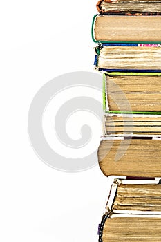 Many books standing in a row isolated