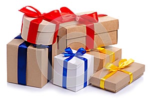 Many boxes with ribbon gift