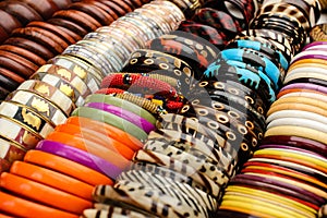 Many braclets at african market