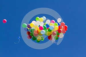 Many bright baloons in the blue sky