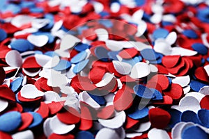 Many bright confetti as background. USA Independence Day